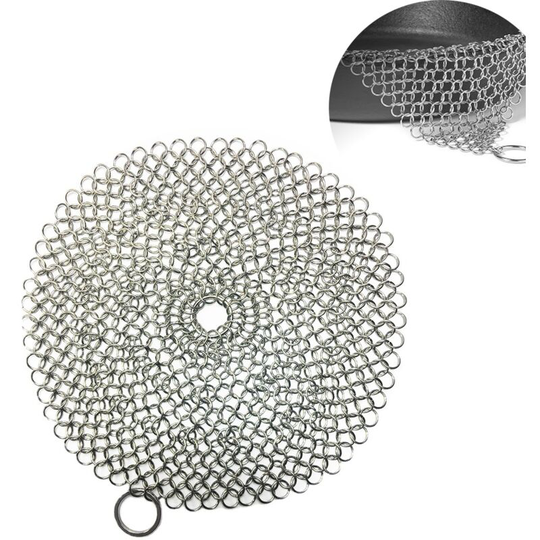 Sun Flowergb - Premium 316 Stainless Steel Cast Iron Cleaner (5 Inch Round), Chainmail Scrubber for Pre-Seasoned Cast Iron Skillet Dutch Ovens Waffle