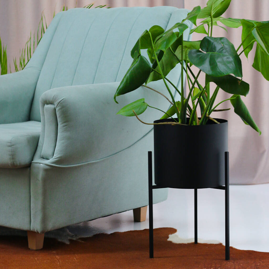 Black Round Metal Planter With Stand