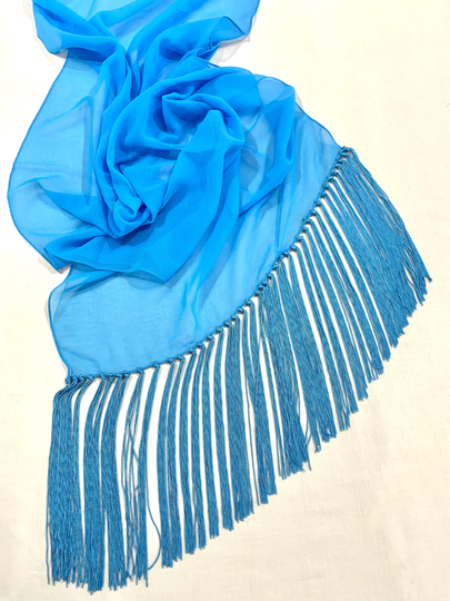 Plain Blue Shawl, Basic Evening Wear Blue Long Fringed Women Fashion Shawl. All Season Classic Shawl