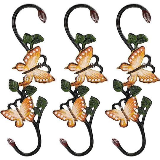 Bearsu - Set of 3 Heavy Duty Cast Iron Butterfly s Hooks - 11 Inch Decorative Metal Plant s Hooks Preformed Hanger Brackets for Hanging Garden