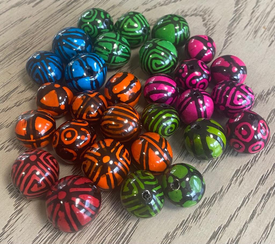 30 Organic Bombona Small & Big Balls. Multicolor Beads With Black Pattern in Six Colors From Colombia. Natural Jewelry Making Supplies