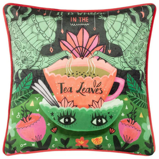Kate Merritt - Tea Leaves Illustration Cushion Cover (43cm x 43cm) (Green/Black) - Green/Black