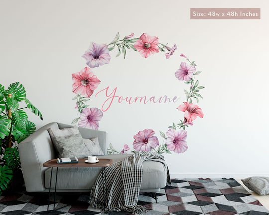 Hibiscus Flowers Wall Stickers, Decals, Flower Decal, Custom Name Art, Personalised Vinyl Stickers Decor