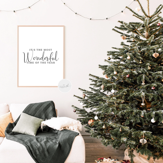 Christmas It's The Most Wonderful Time Of Year Quote Print, Festive Wall Art, Winter Seasonal Decor, Xmas