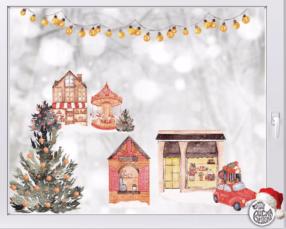 Festive Town Winter Village Scene Window Sticker Set -Chrimstas Decals - Seasonal Clings By Dizzy Duck