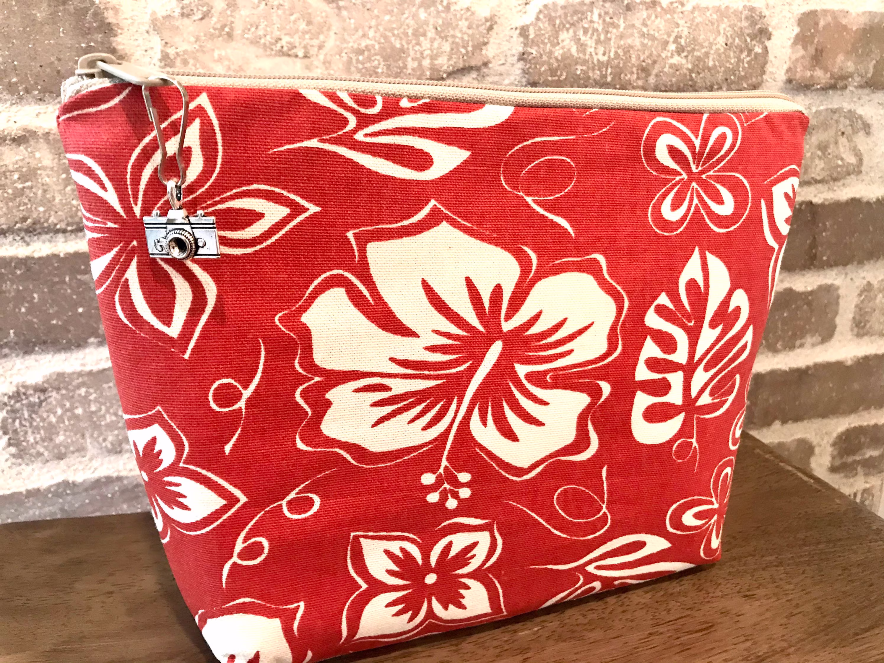 Hawaiian Print Hibiscus Cosmetics Bag, Cotton Canvas By Darby Mack
