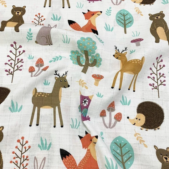 Double Gauze Fabric, Organic Soft Cotton Woodland Baby Newborn Forest Animal Muslin Clothing Fabric By Yard