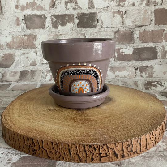 Hand Painted Terracotta Plant Pot - Boho Rainbow