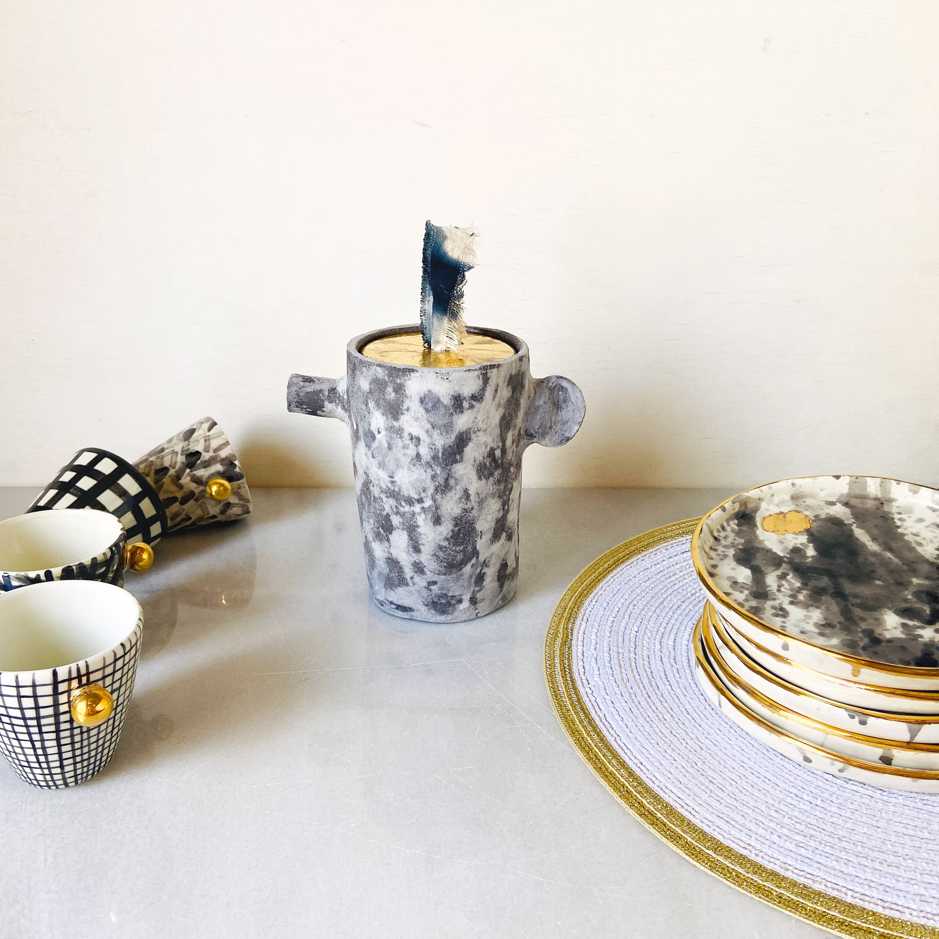 Porcelain/stoneware Tea Pot With 22K Gold - "We Don't Need To Go Any Deeper