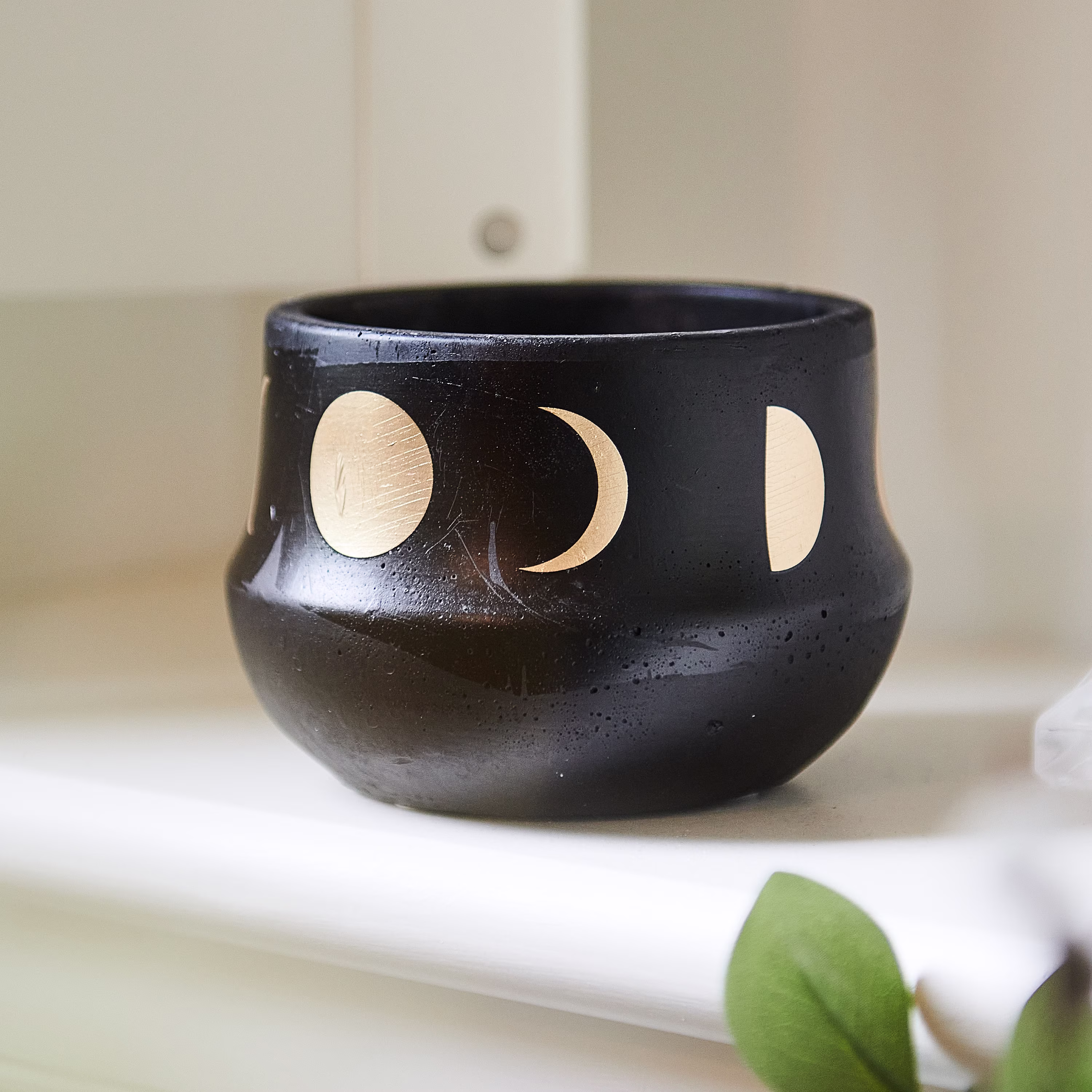 Moon Phases Black Planter - Cosmic Home Update, Celestial Planter , Gold Moon-Succulants- Black