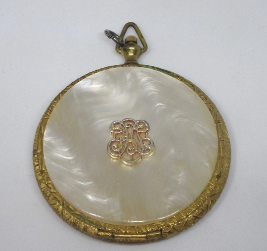 1960S Estee Lauder Pocket Watch Style Powder Compact With Mirror, Puff, Mother Of Pearl & Brass Case, Vanity Collectible