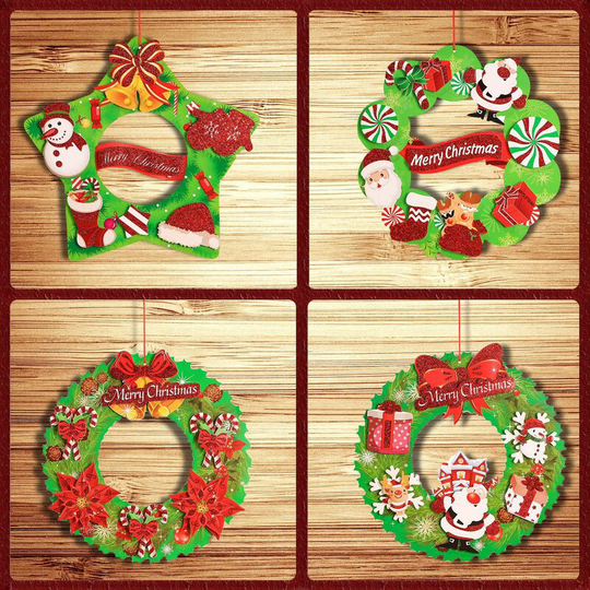 4pcs Christmas Decoration Snowman Old Man Crutches Garlands Pendants Home Decor Sprinkle Stereo Powder Paper Garlands Pendants