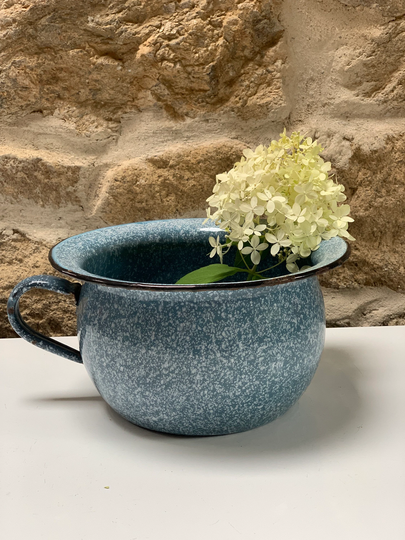 French Enamel Planter Chamber Pot, Bathroom Storage, Interior Design