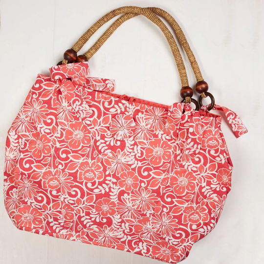 Tropical Flower Print Tote, Handmade