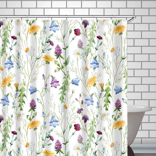 Floral Shower Curtain Herbs Green Leaves Flowers Bath Curtains Botanical Waterproof Fabric Bathroom Decor