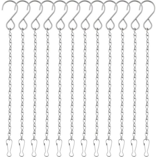 12 Pack Hanging Chains, 10' Hanging Basket Chain, Garden Plant Hanger Metal Chain Strap Hook Clip for Bird Feeders, Wind Chimes, Lanterns, Planters,