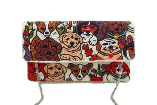 Beaded Clutch Bag, Crossbody Seed Bead Dog Lover Boho Handbag, Gift For Lovers