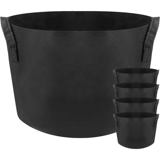 Primematik - Planting grow bags Plat pots made of fabric felt 10 gallons 38x30cm 5-pack