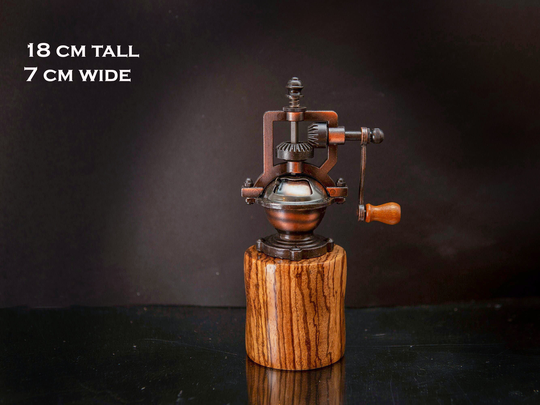 Handmade Pepper Grinder, Wooden Mill, 5Th Anniversary Gift, Kitchen & Dining Decor, Vintage Cookware, Antique Bronze
