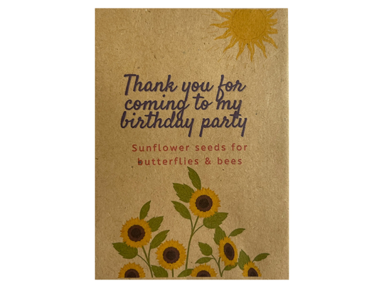Sunflower Seed Packets - Birthday Party Bag Fillers Unpersonalised Quick Dispatch. Eco Friendly Bags