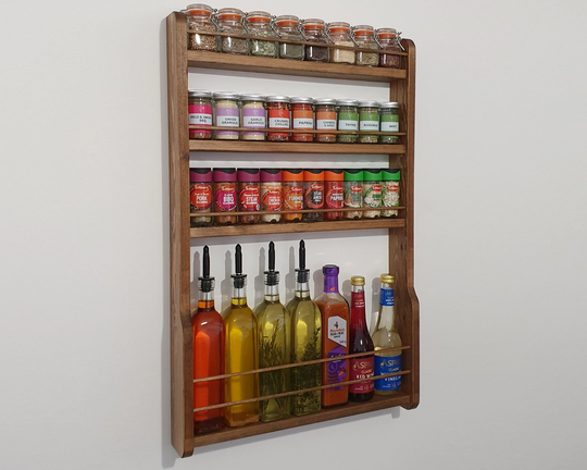 Spice & Oil Rack Rustic 2-4 Shelf Handmade Wooden Wall Mountable Kitchen Storage