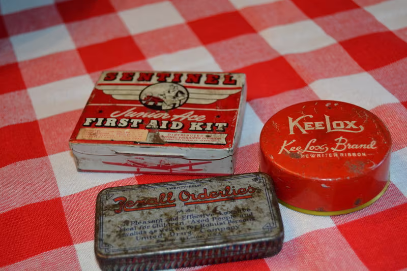 Vintage Tin Assortment - Medicine Tins & Typewriter
