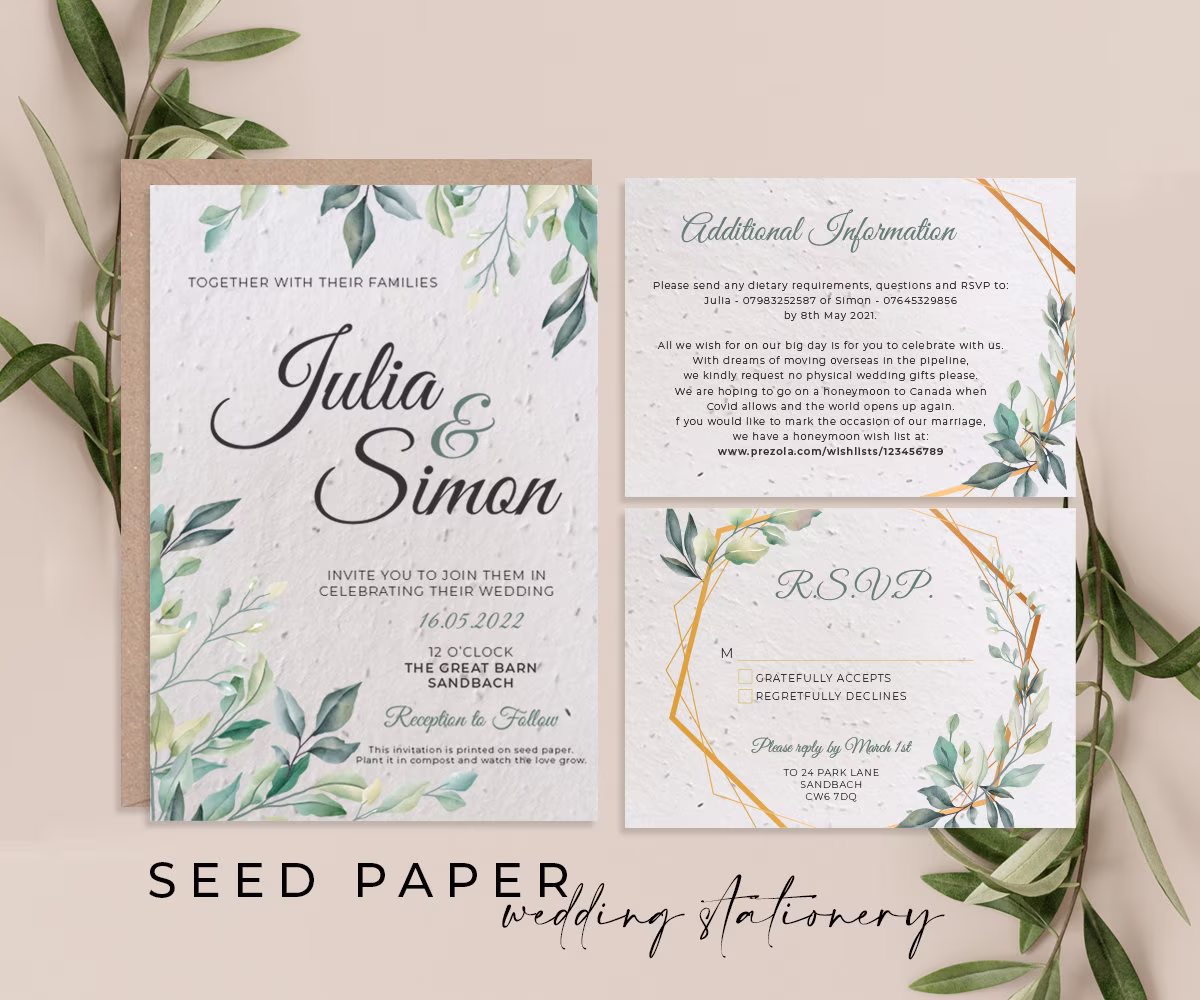 Boho Wedding Invite, Plantable Seed Cards, Wildflower Wedding, Sustainable & Biodegradable Wedding Invitation Card, Eco-Friendly