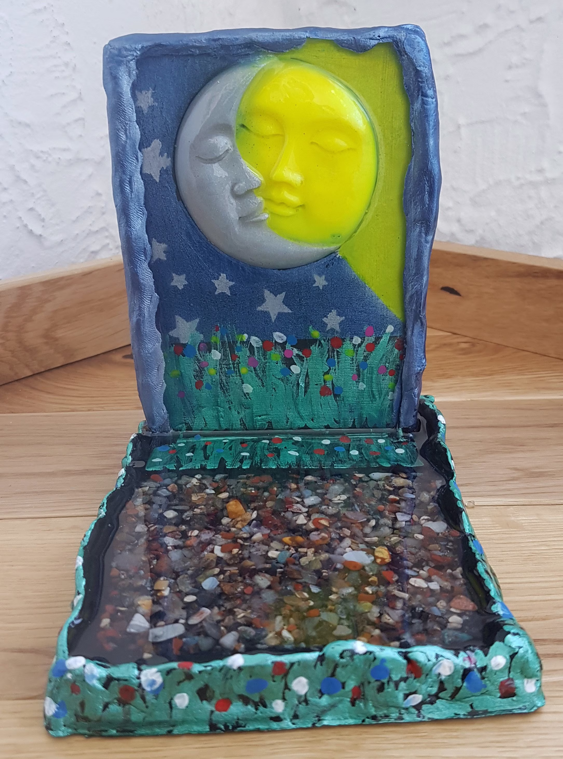 Sun Moon Altar Candle Tealight Holder Clay & Resin Hand Painted