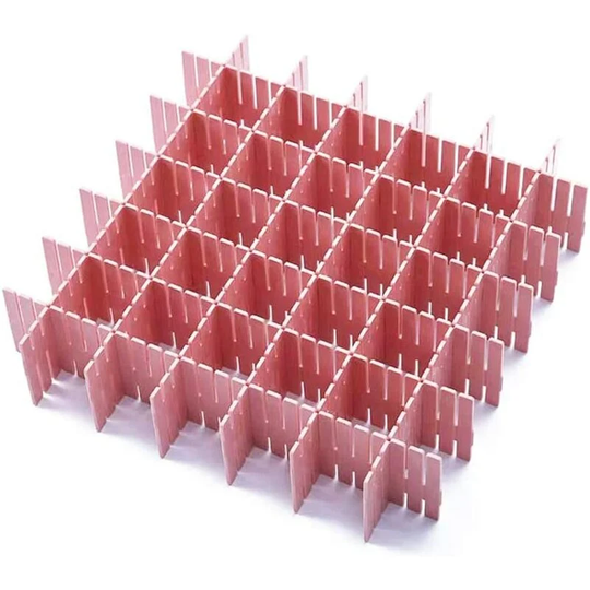 Grid Drawer Dividers, 12 Unit(s), Plastic Separator Storage Organizer Container for Underwear Socks - Organize Drawer - 32.4 x 7cm (Pink)