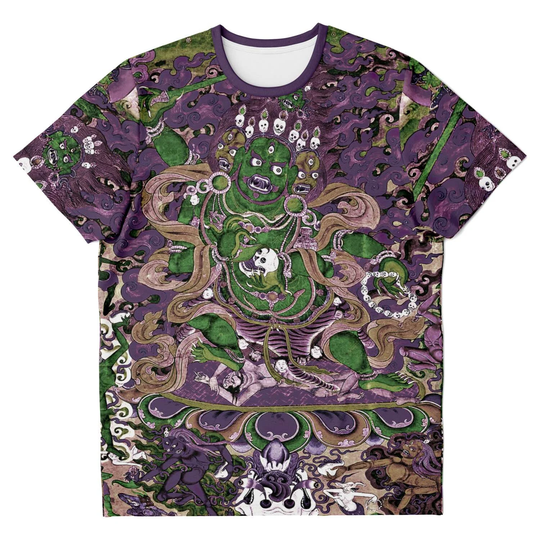 Violet & Emerald Mahakala Remix Tibetan Tantra Thangka Vajrayana Buddhist Wrathful Deity Antique Vintage Art T-Shirt Tee