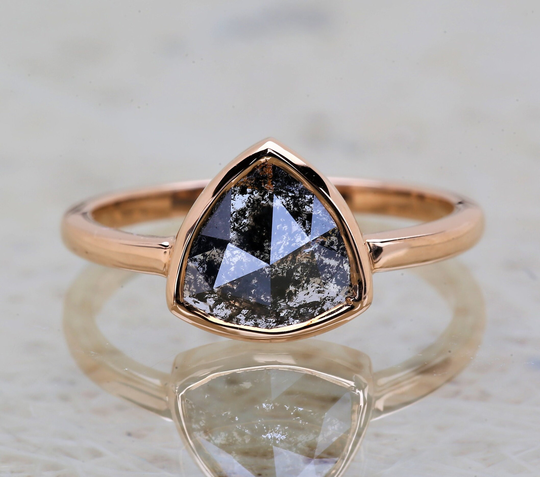 Salt & Pepper Diamond Ring Natural Trillion Cut For Engagement Anniversary Gift Her