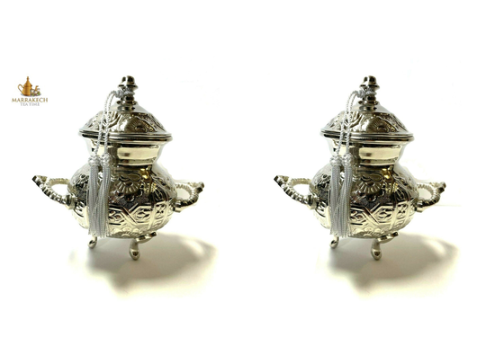 Moroccan Traditional Alpaca Silver Serving Dispenser For Sugar/Green Tea Jar Set Of 2