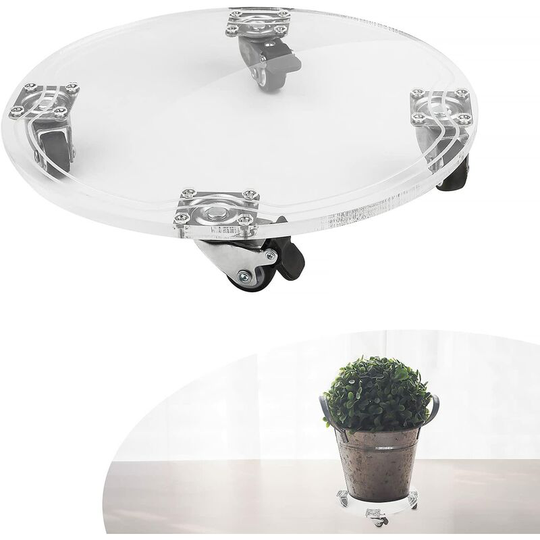 Hiasdfls - Flower pot stand on wheels, diameter 26 x 4.5, acrylic plant trolley, plant stand on wheels, garden plant pot trolley, indoor and outdoor,