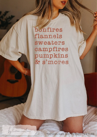 Bonfires & Pumpkins Comfort Colors Shirt, Campfire Crewneck, Fall Autumn Season