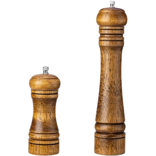 Salt and Pepper Grinder Mill Spice Shaker Solid Wood with Adjustable Ceramic Grinder Kit 2pcs 5+10 inch (color box)