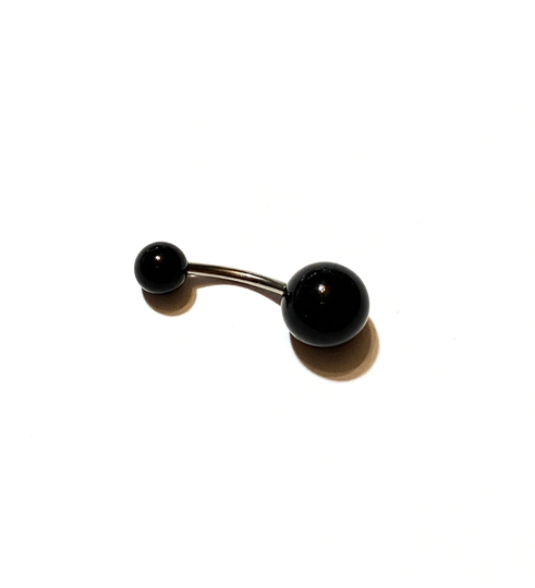 10mm Organic Black Agate Gemstone Belly Ring Barbell 316L Steel 8mm 12mm Curved Bar, 6mm Top Ball, 14G, 1
