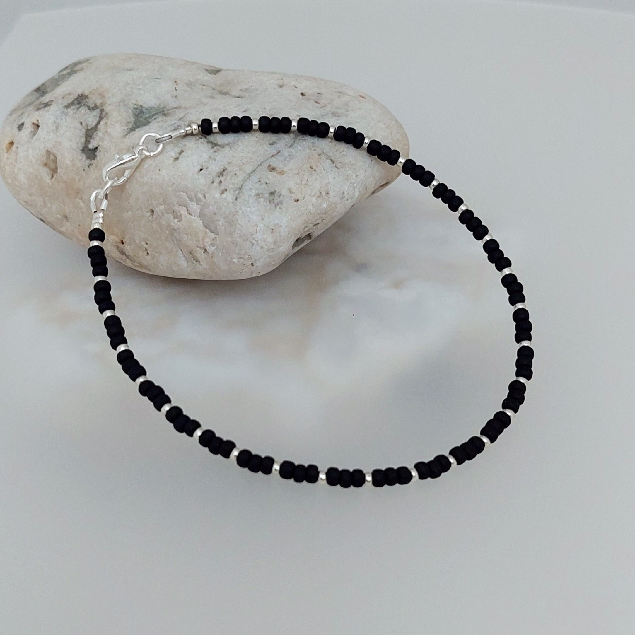 Black Seed Bead Anklet - Handmade Jewellery Surf Beach Made in Cornwall Cornish