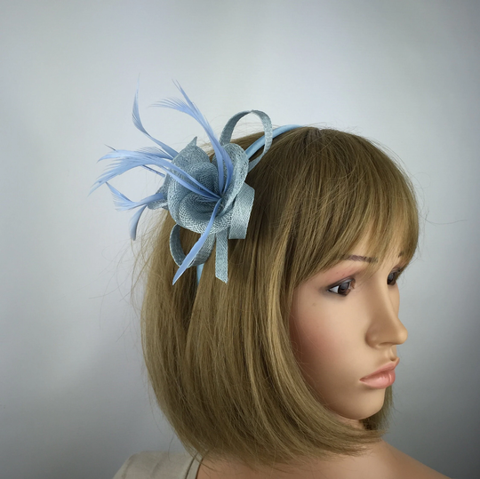 Pale Blue Fascinator On Clip Powder Light Baby Cornflower Wedding Mother Of The Bride Groom Ladies Day Race Occasion