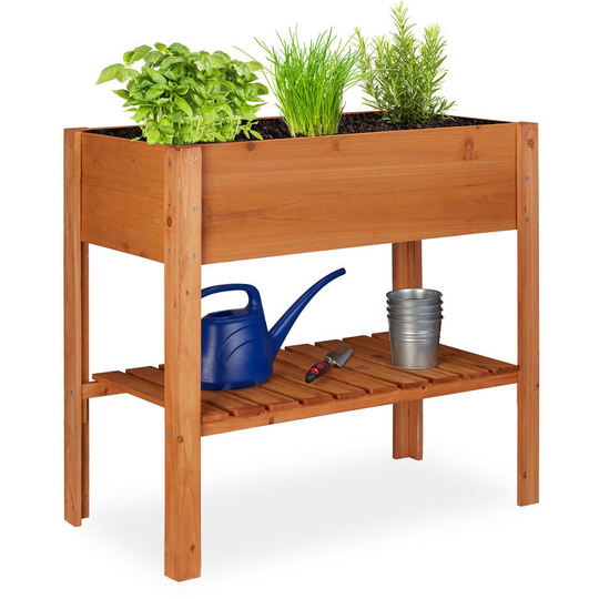 Relaxdays - Wooden Raised Garden Bed, Shelf, Balcony Planter Box, Patio & Garden, hwd 80 x 88 x 43.5 cm, Light Brown