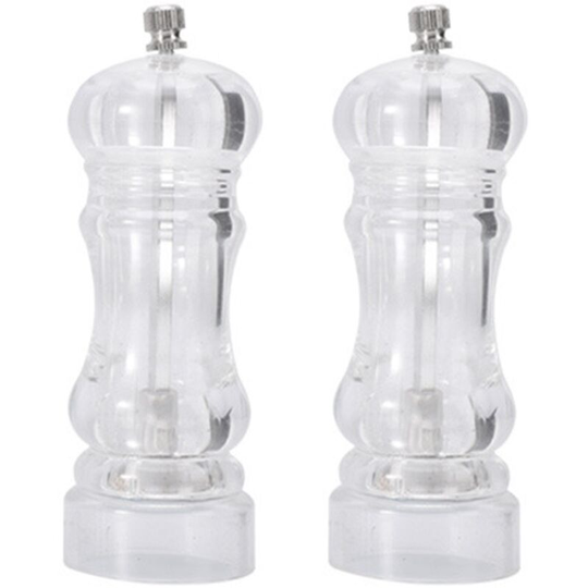 Manual Pepper Mill and Salt Shaker Set - Transparent Adjustable Grinder and Cellar - Acrylic, Clear small