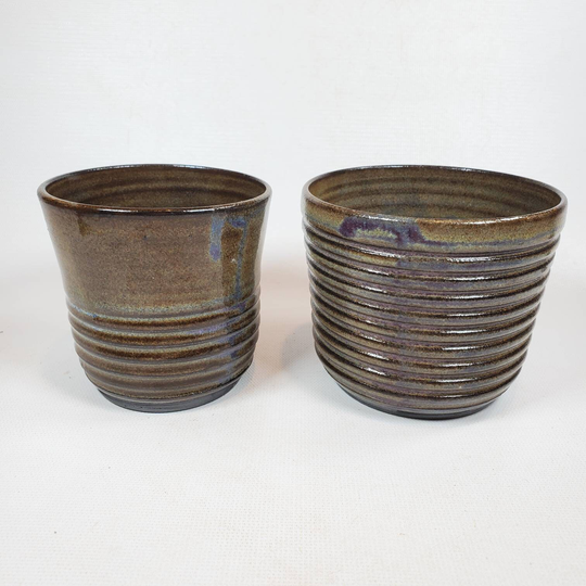 Reduced Small Pot Pair in Brown Blue Stoneware Pottery