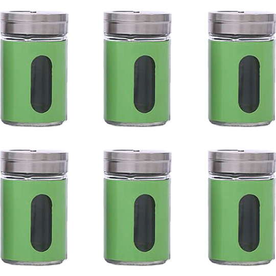 Glass Salt and Pepper Shakers | 6-Piece Pack | Best for Home Kitchen, Restaurants and Catering green