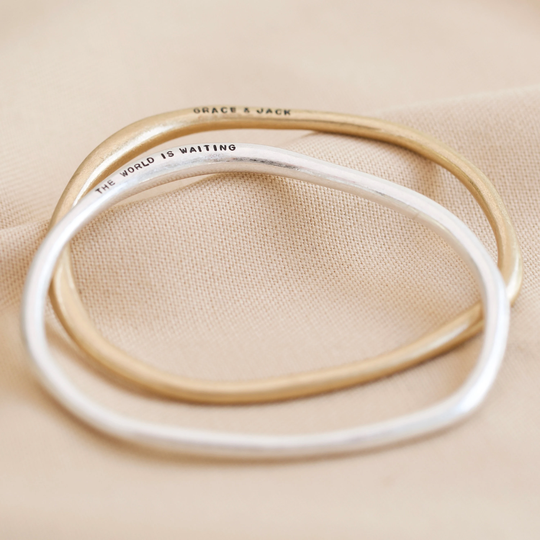 Personalised Organic Shape Bangle - Silver Gold