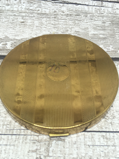 Vintage Powder Compact - Large Stripe Pattern Golden Compact For Loose Powder