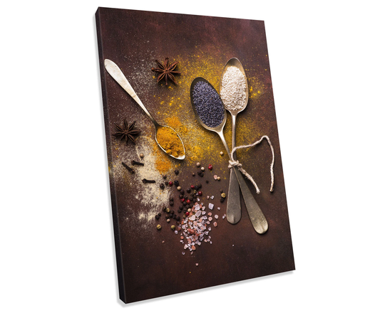 Salt & Pepper Kitchen Spoon Spices Canvas Art Print Box Framed Picture Home Office Decor