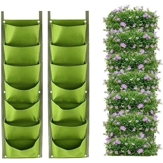Echoo - Hanging Planter Bags, 2 Pack 7 Pocket Vertical Hanging Wall Planter Planting Grow Bags Indoor Outdoor Gardening Vertical Green Flower Pot
