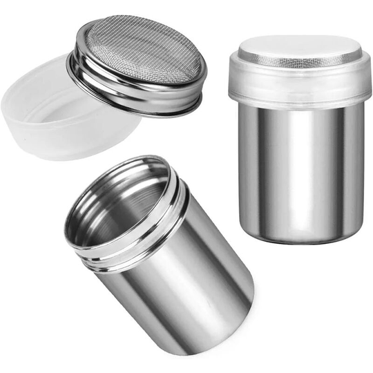 2pcs Powder Sugar Shaker Duster, Stainless Steel Powder Sugar Shaker with Lid, Cinnamon Sugar Pepper Powder Cocoa Flour Sieve