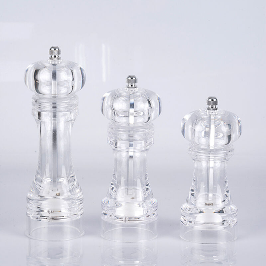 Acrylic Salt and Pepper Grinder Set of 3 Clear Ceramic Barrel Adjustable Himalayan Salt and Pepper Grinder Easy to Fill