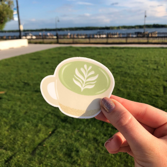 Matcha Tea Latte Vinyl Sticker | Green Art Design in A Mug