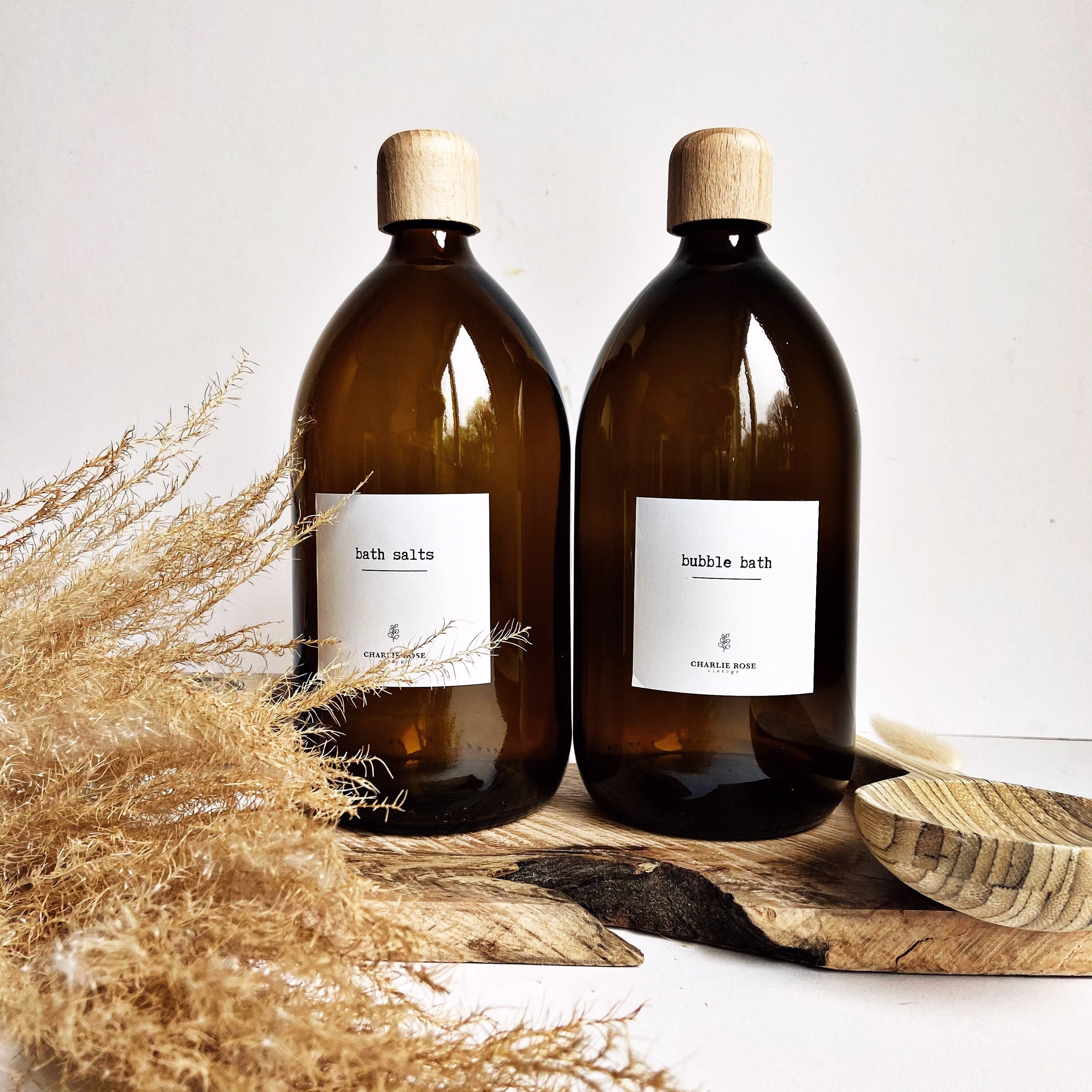 Bath Salt, Bubble Bath, 1000Ml, 1Litre Refillable Glass Bottles, Bathroom, Kitchen, Dish Soap, Eco, Shampoo, Conditioner, Body Wash, Decor